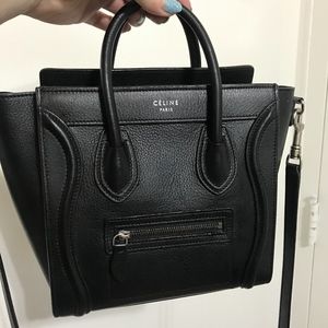 CELINE BLACK LEATHER DRUMMED NANO CROSS BODY BAG